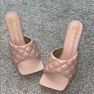 Square Toe Quilted Heel Mule Nude Faux leather